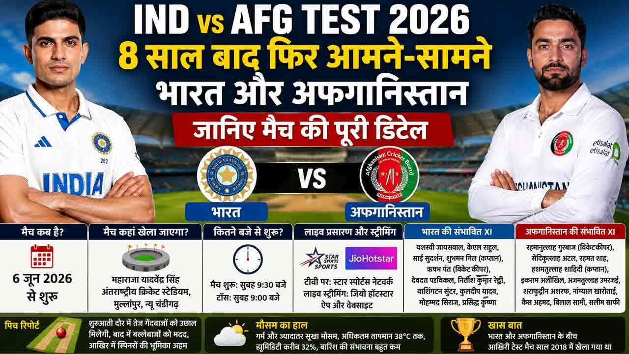 IND vs AFG Test 2026: 8 साल बाद फिर आमने-सामने भारत और अफगानिस्तान, जानिए मैच की पूरी डिटेल