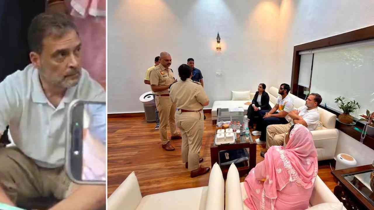 पैलेट गन पीड़ित को साथ लेकर थाने पहुंचे राहुल गांधी, FIR की मांग पर धरने पर बैठे