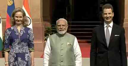 PM Modi meets Liechtenstein's Hereditary Prince Alois, Princess Sophie at Hyderabad House